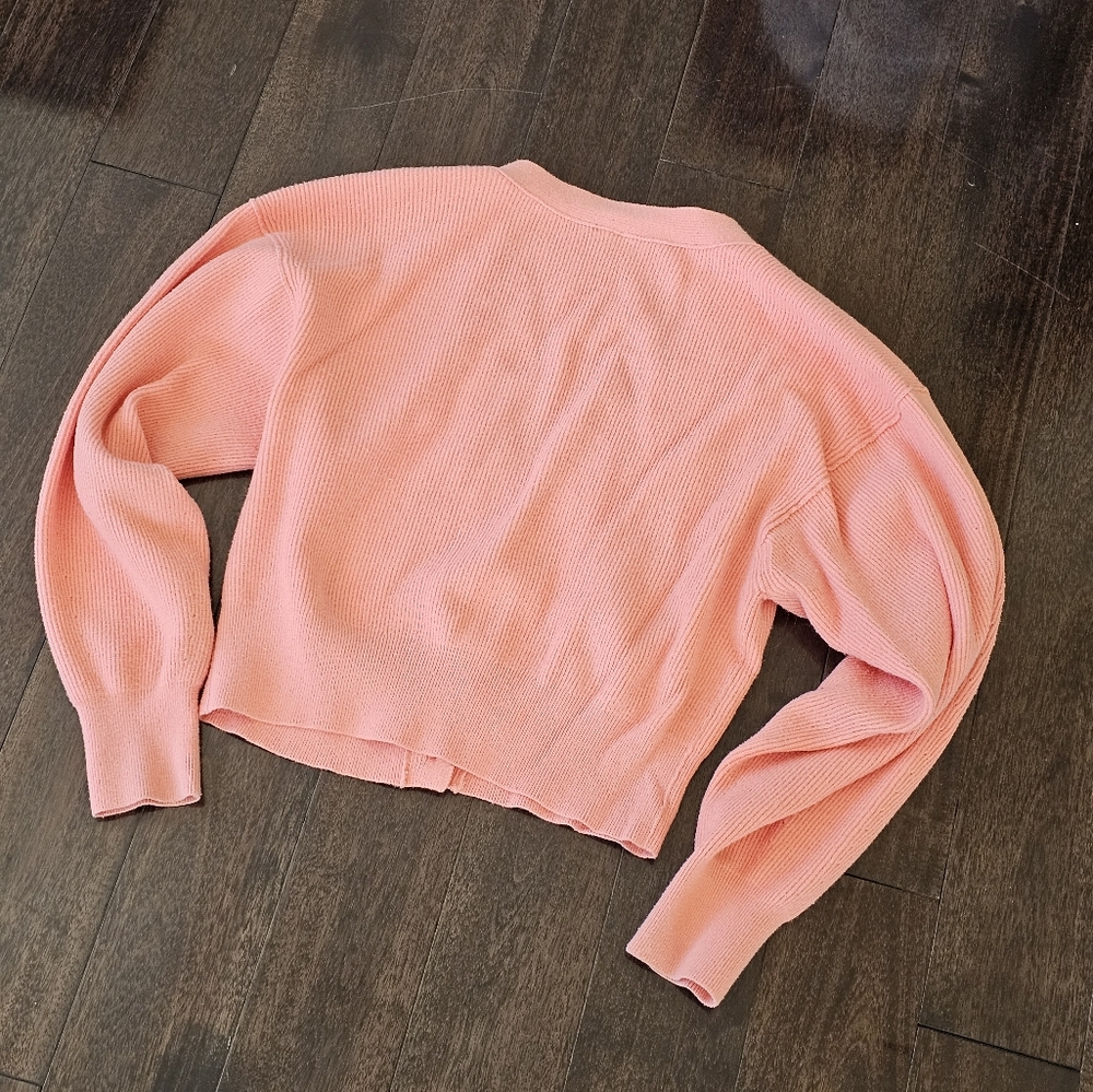 Free People Big Plans Ribbed Cardigan Sweater - Size Large - Peach/Coral - Picture 11 of 15